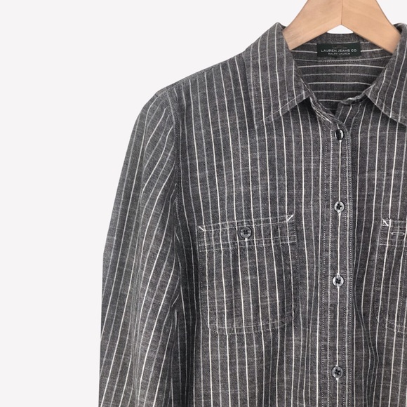 Lauren Jeans Co Gray Pin Stripe Button Down Shirt Size S/M - Picture 2 of 16